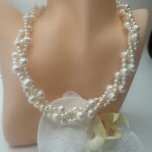 Authentic fresh water pearl layered choker